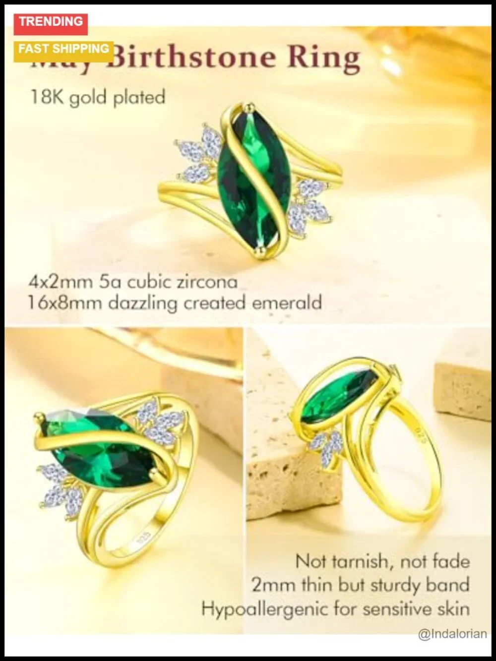 925 Sterling Silver Marquise Created Emerald Engagement Ring